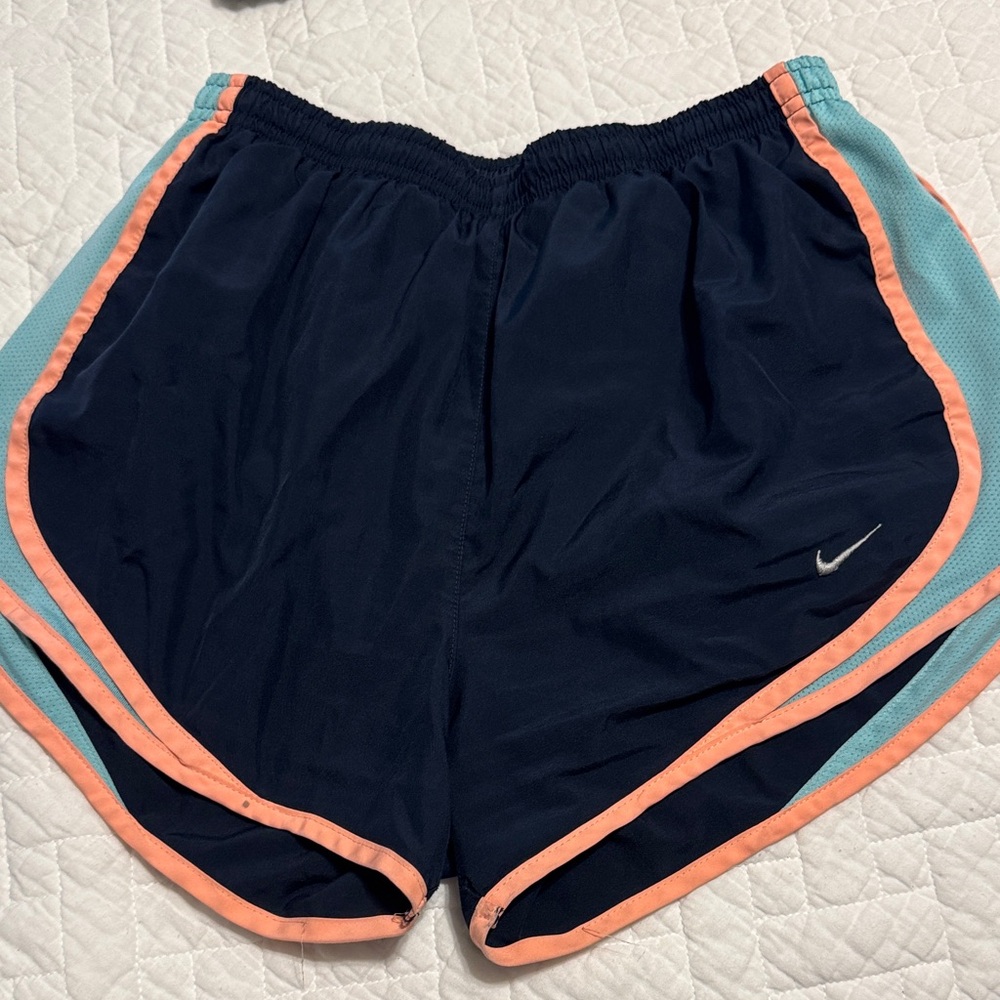 Nike Women's Dark Blue and Coral Athletic Shorts